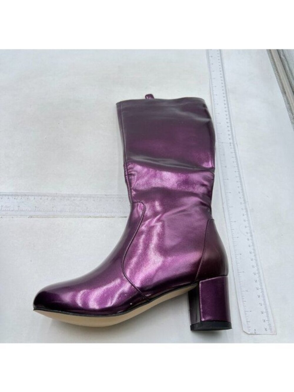 Women Chic Knee High Boots Stretch Pull On Round Closed Toe Long Booties Purple